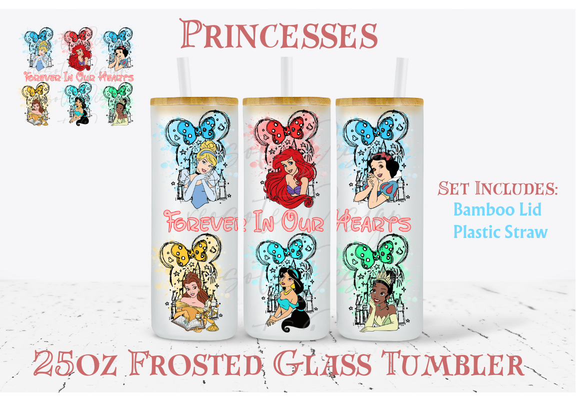 Personalized Iced Coffee Cup, Custom Glass with Lid and Straw - Princess 25oz Frosted Tumbler - Free Shipping!