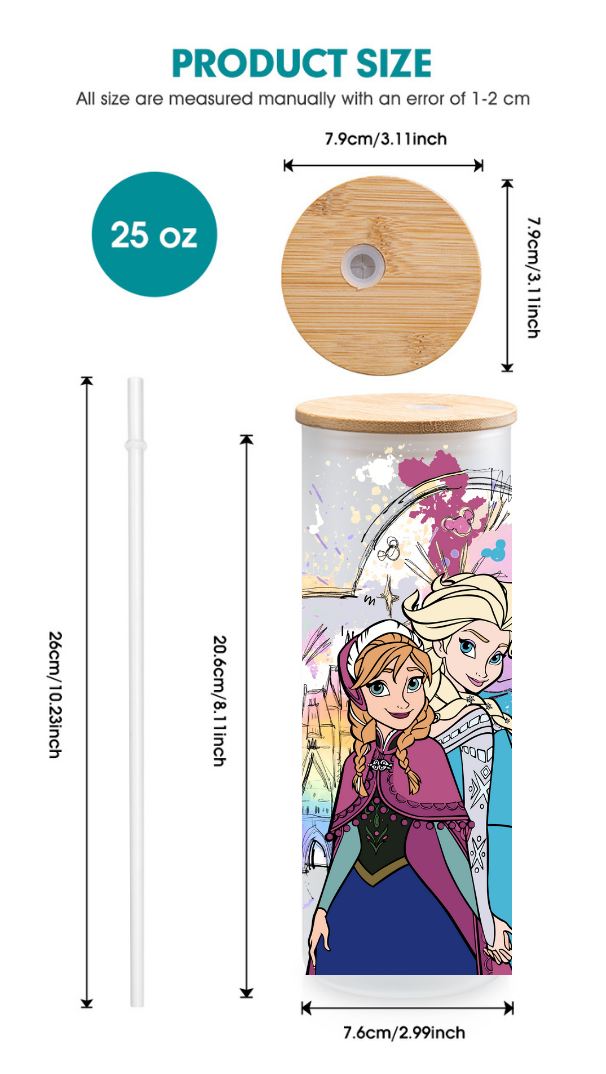 Personalized Iced Coffee Cup, Custom Glass with Lid and Straw - Princess 25oz Frosted Tumbler - Free Shipping!