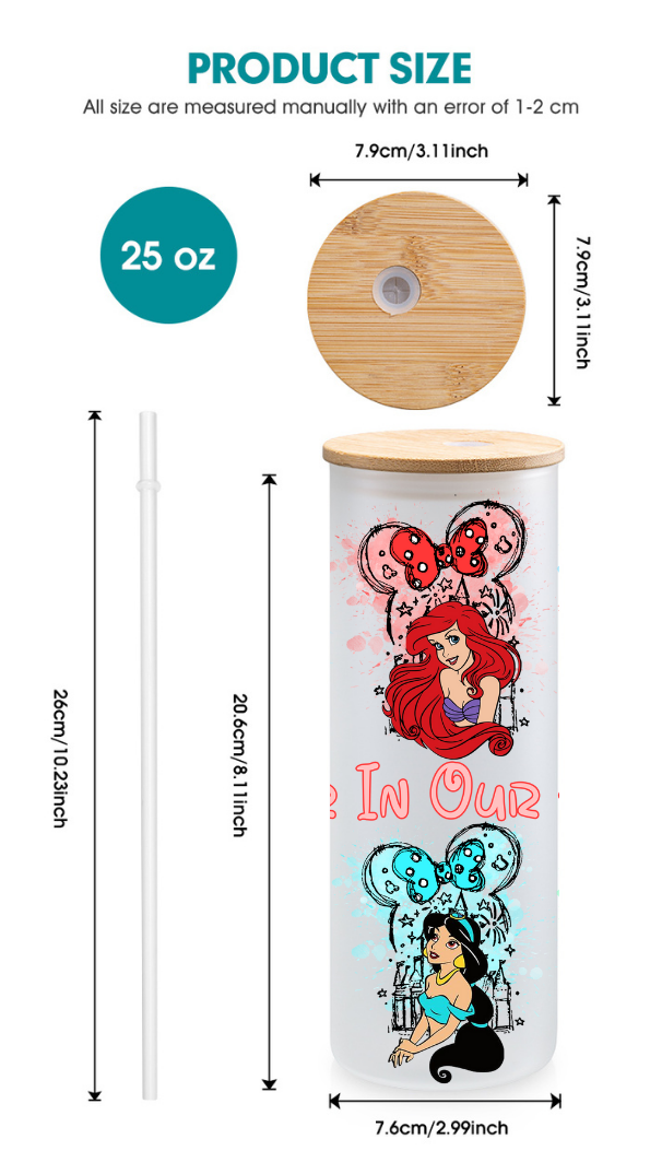 Personalized Iced Coffee Cup, Custom Glass with Lid and Straw - Princess 25oz Frosted Tumbler - Free Shipping!