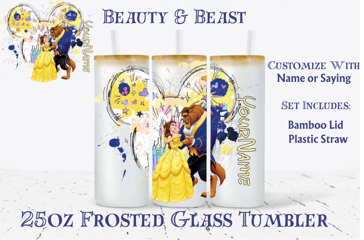 Personalized Iced Coffee Cup, Custom Glass with Lid and Straw - Princess 25oz Frosted Tumbler - Free Shipping!