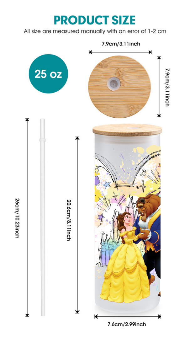 Personalized Iced Coffee Cup, Custom Glass with Lid and Straw - Princess 25oz Frosted Tumbler - Free Shipping!