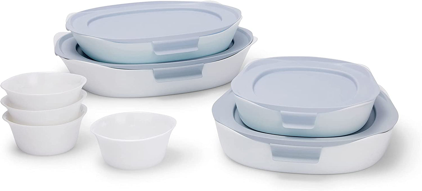 Rubbermaid Glass Baking Dishes for Oven, Casserole Dish Bakeware, DuraLite 12-Piece Set, White (with Lids)