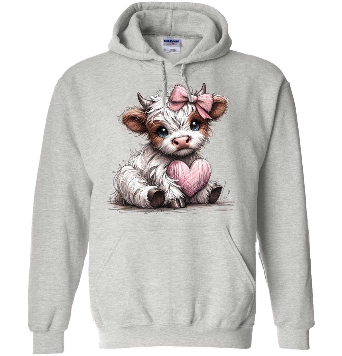 Adorable Pink Fluffy Cow With Bow & Heart Valentines Day Adult Sweatshirt/Hoodie