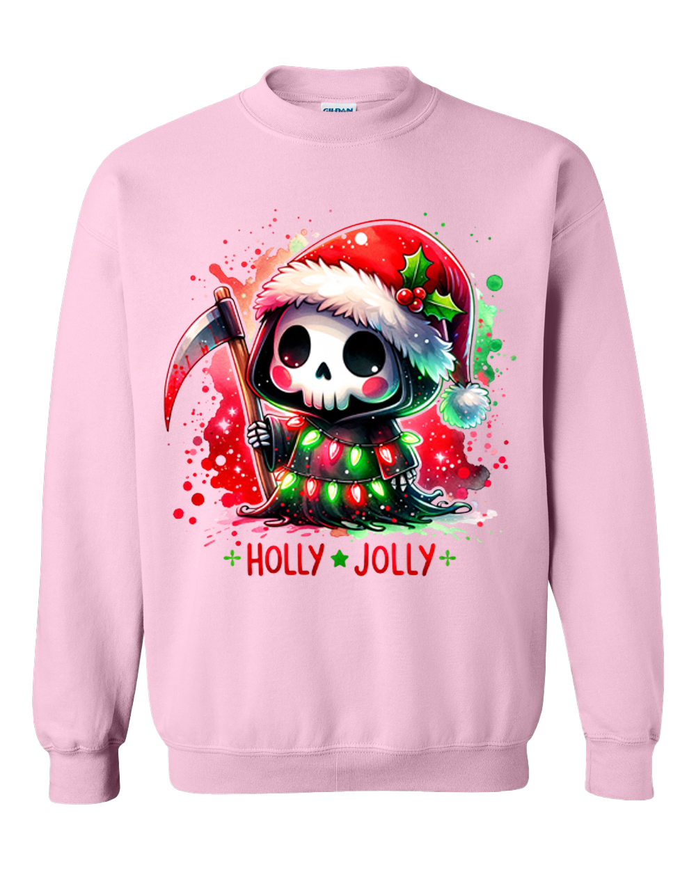 Cute Christmas Reaper Holly Jolly Crew Neck Sweatshirt