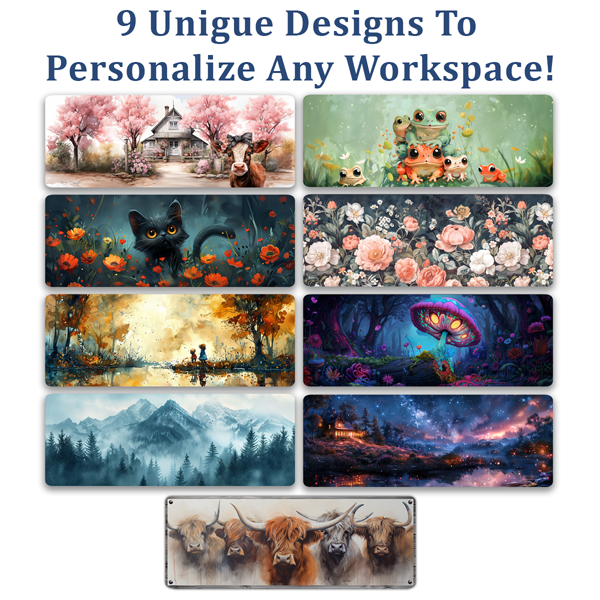 Multi-functional oversized 31.5" x 11.750" Desk/Mouse Pad. Seamlessly blending artistry with practicality. Non-slip backing and stitched edge.