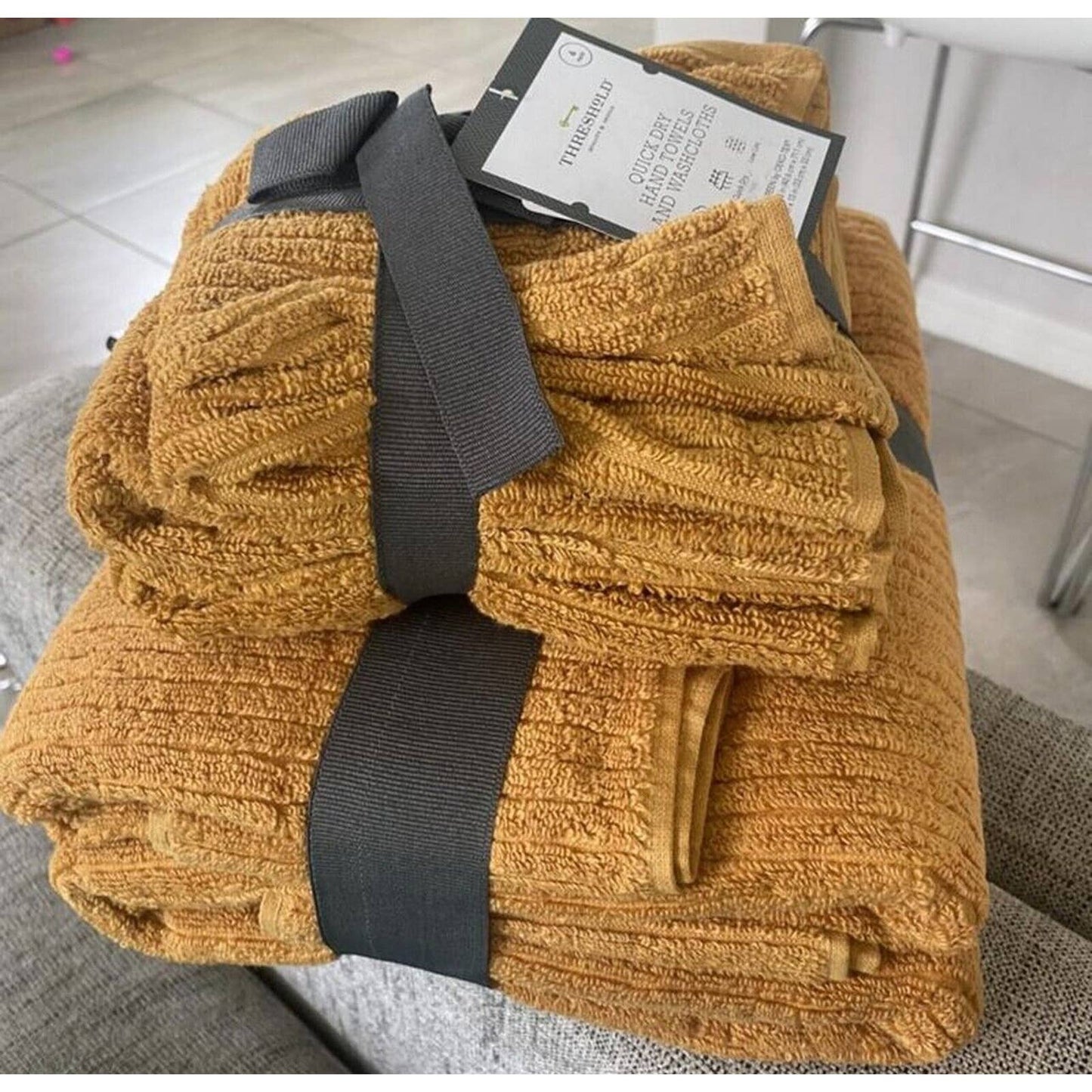 Threshold Quick Dry Ribbed 4 piece Hand/ Wash Towel Set - Gold