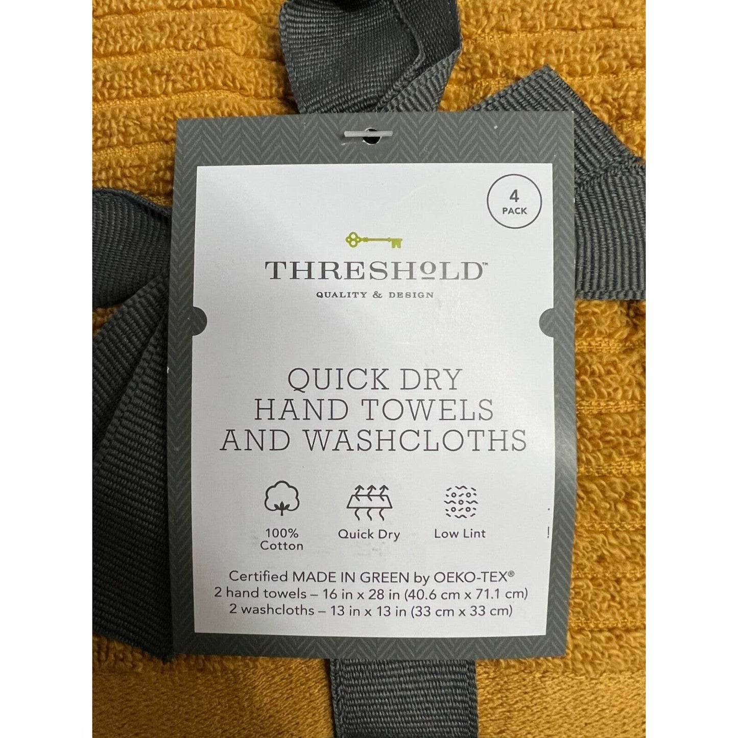 Threshold Quick Dry Ribbed 4 piece Hand/ Wash Towel Set - Gold