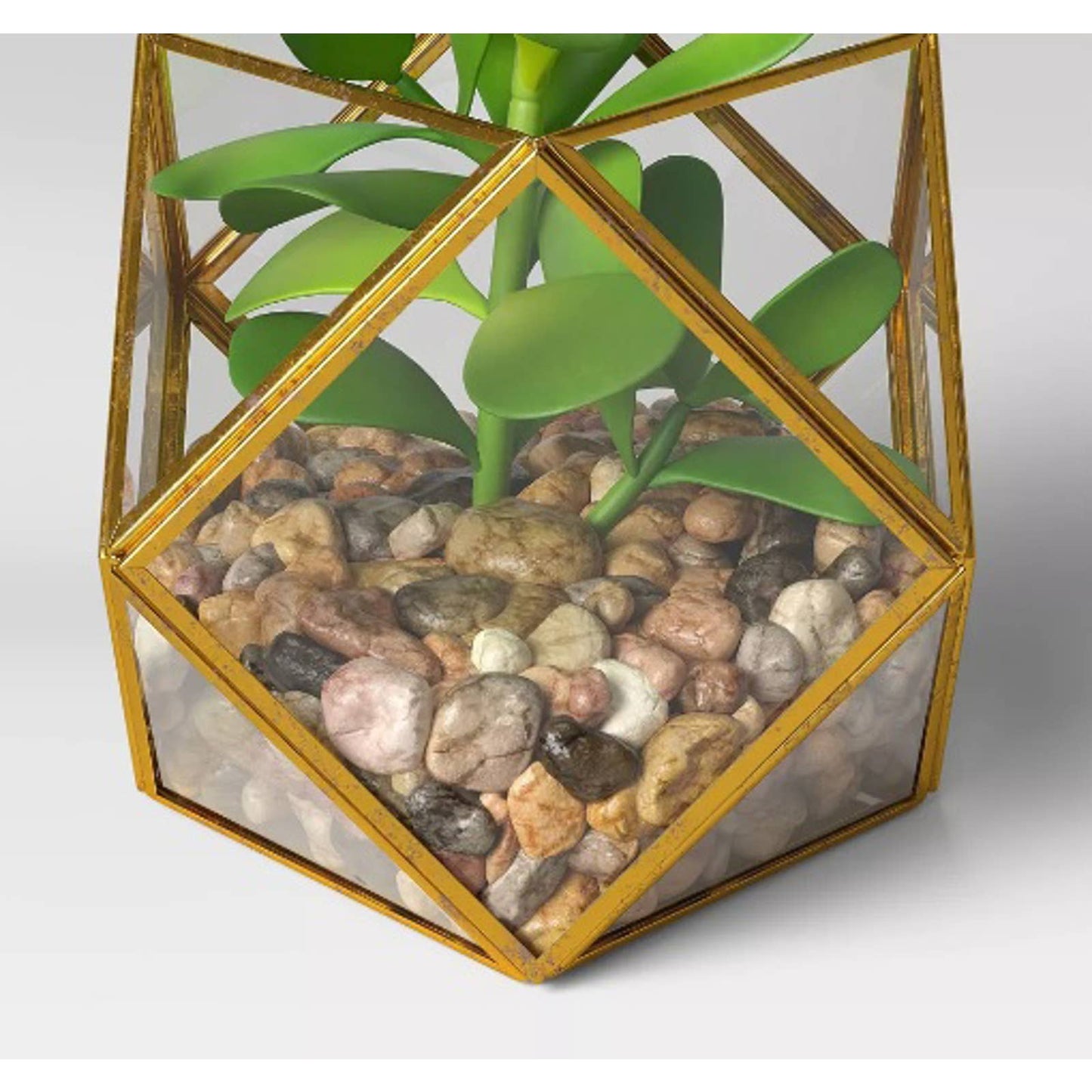 Set of (2) 5" x 4" Artificial Succulent Plant with Brass Terrarium - Opalhouse