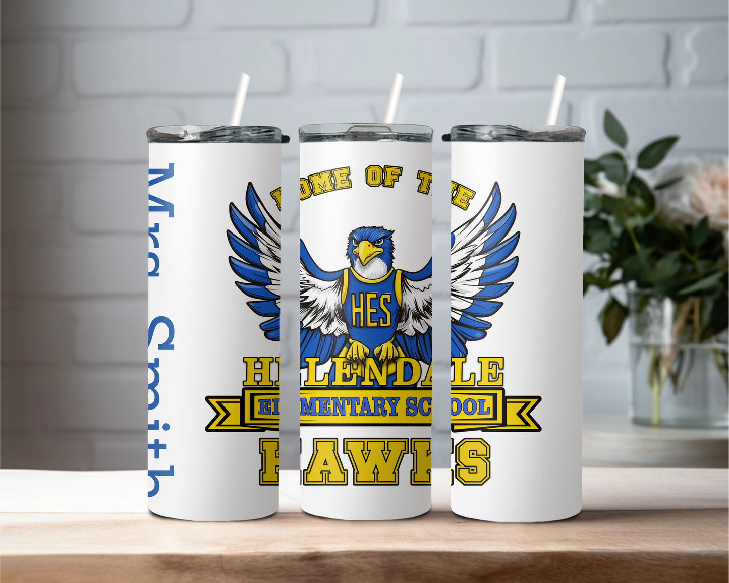 Helendale Elementary 20oz Insulated Steel Tumbler with Custom Name – School Spirit Travel Mug with Mascot