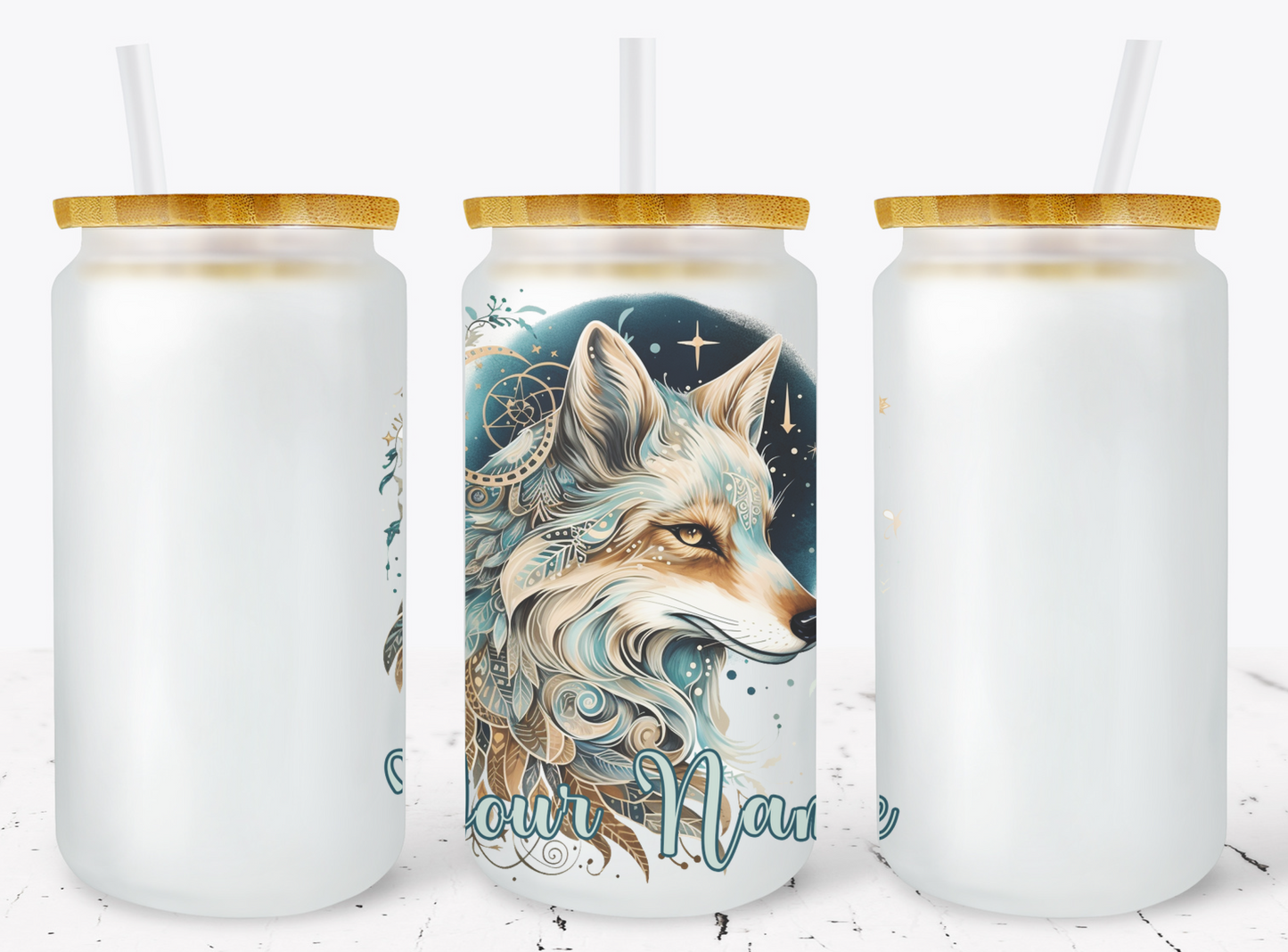 Creosote Designs Personalized Frosted Glass Tumbler Set with Straw- Butterfly, Dragonfly, Hummingbird and Flower with Name Customized Glass Tumbler 16 oz or 25 oz