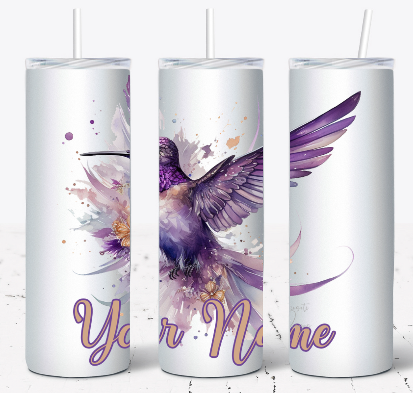 Creosote Designs Personalized Frosted Glass Tumbler Set with Straw- Butterfly, Dragonfly, Hummingbird and Flower with Name Customized Glass Tumbler 16 oz or 25 oz