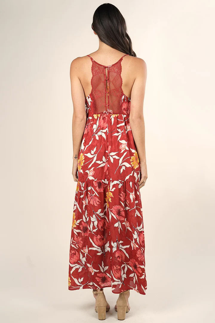 Lovestitch Floral Print Sleeveless Tiered Maxi Slip Dress