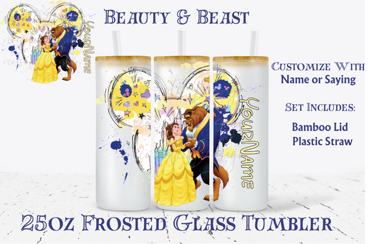 Personalized Iced Coffee Cup, Custom Glass with Lid and Straw - Princess 25oz Frosted Tumbler - Free Shipping!