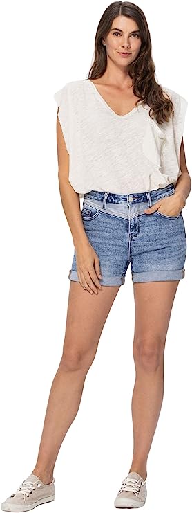 Judy Blue Women's High-Waist Two-Tone Yoke Shorts