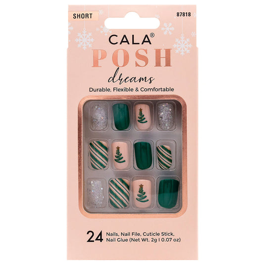 CALA POSH DREAMS SHORT OVAL XMAS TREE NAILS DECORATION SET