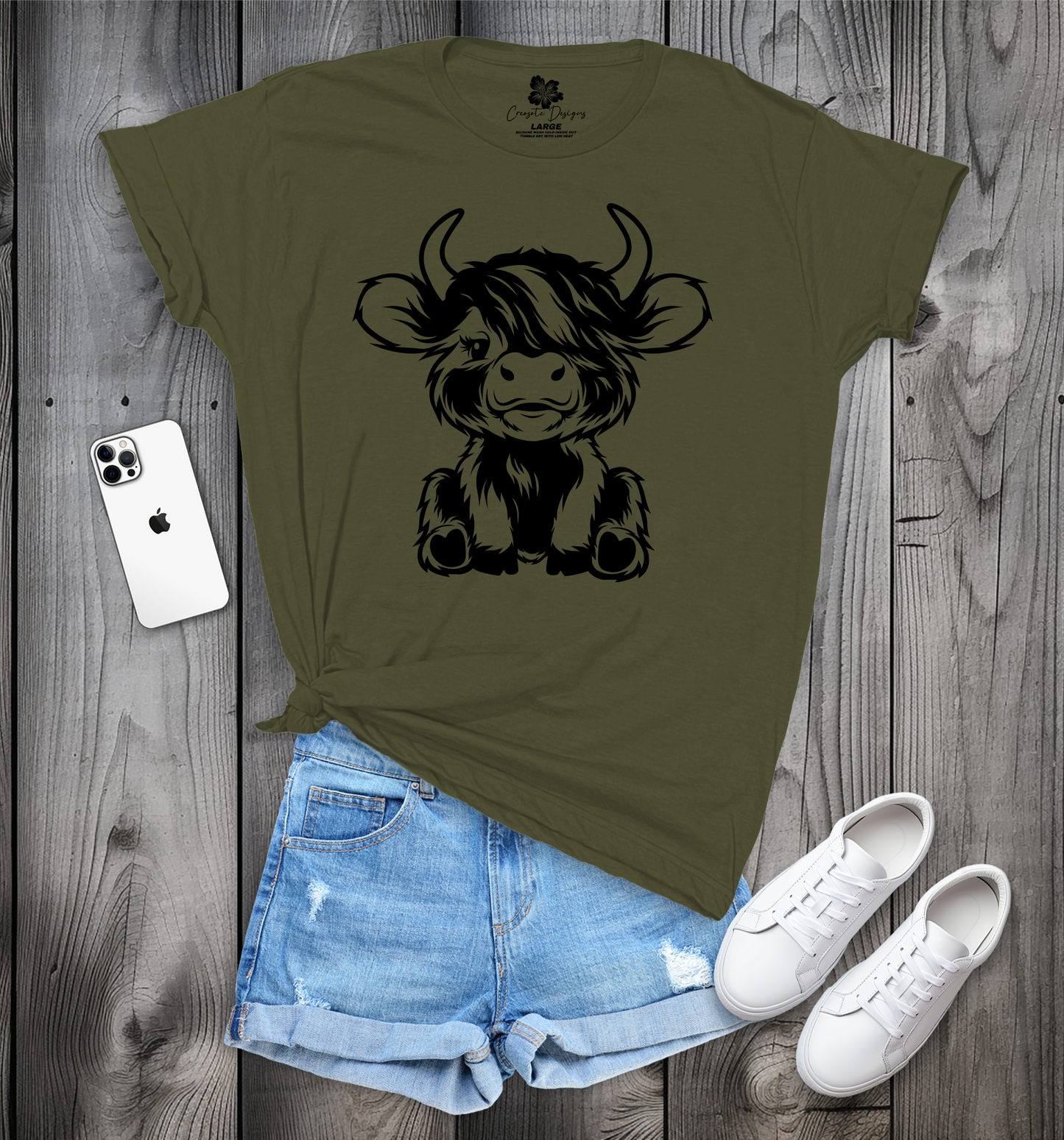 Cute Sitting Highland Cow T-Shirt, Cute Cow T-Shirt, Baby Cow T-Shirt