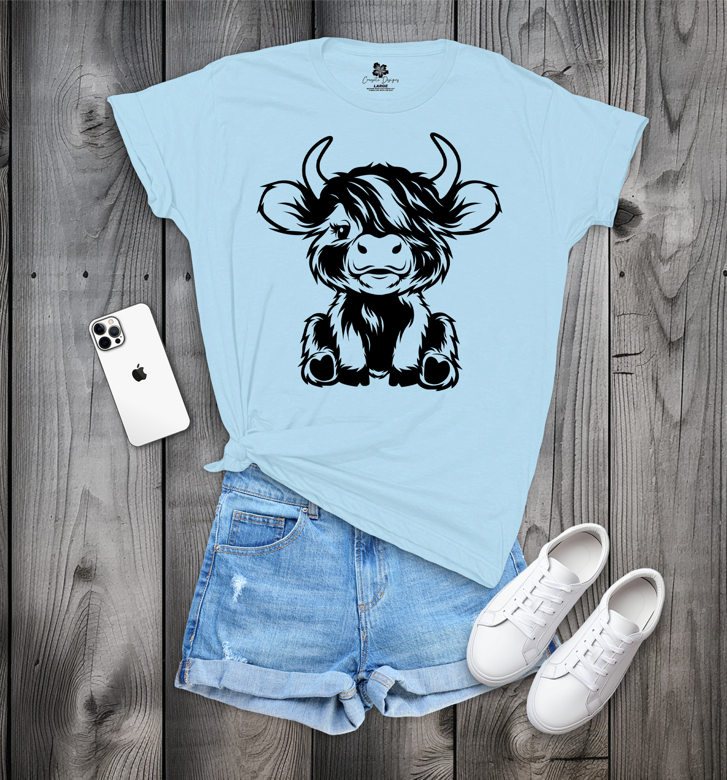 Cute Sitting Highland Cow T-Shirt, Cute Cow T-Shirt, Baby Cow T-Shirt