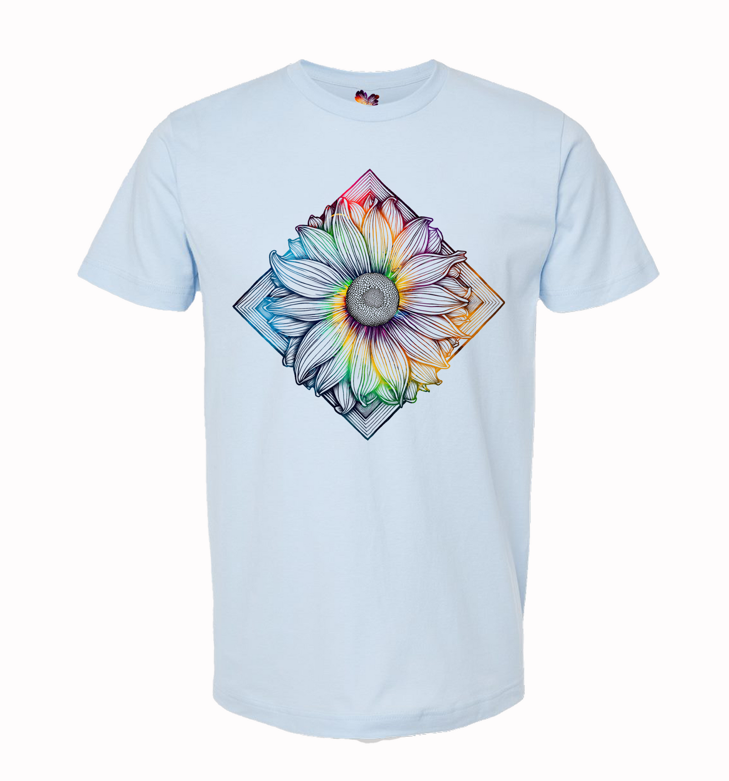 Women's Sunflower Swirl Print T-Shirt, Tie Dye Sunflower Design, Enchanting Sunflower Tee