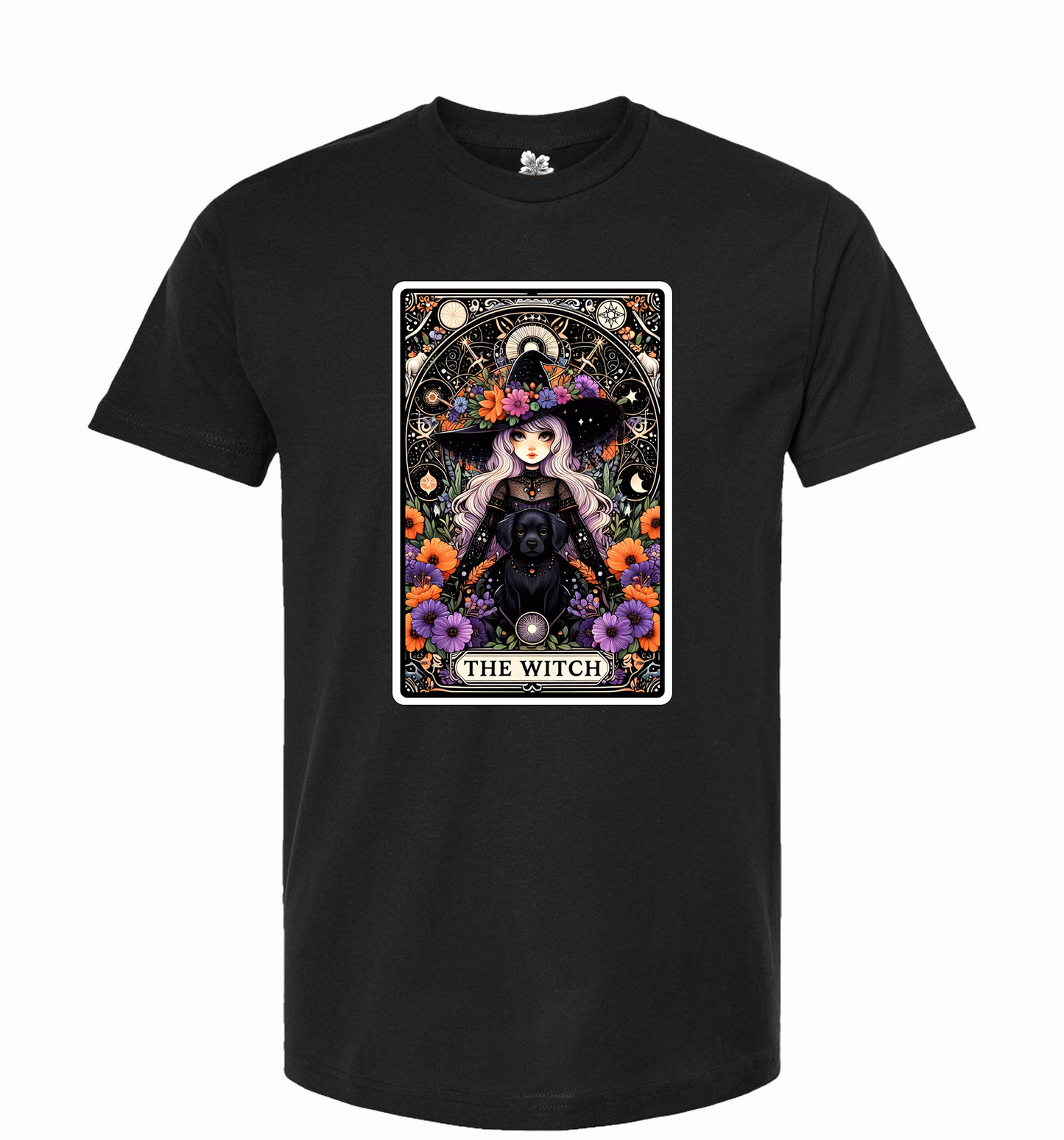 Witch Tarot Card Crew Neck T-Shirt, Witch and Dog T-Shirt, Trendy Witch Tarot T-Shirt, Witch Tee