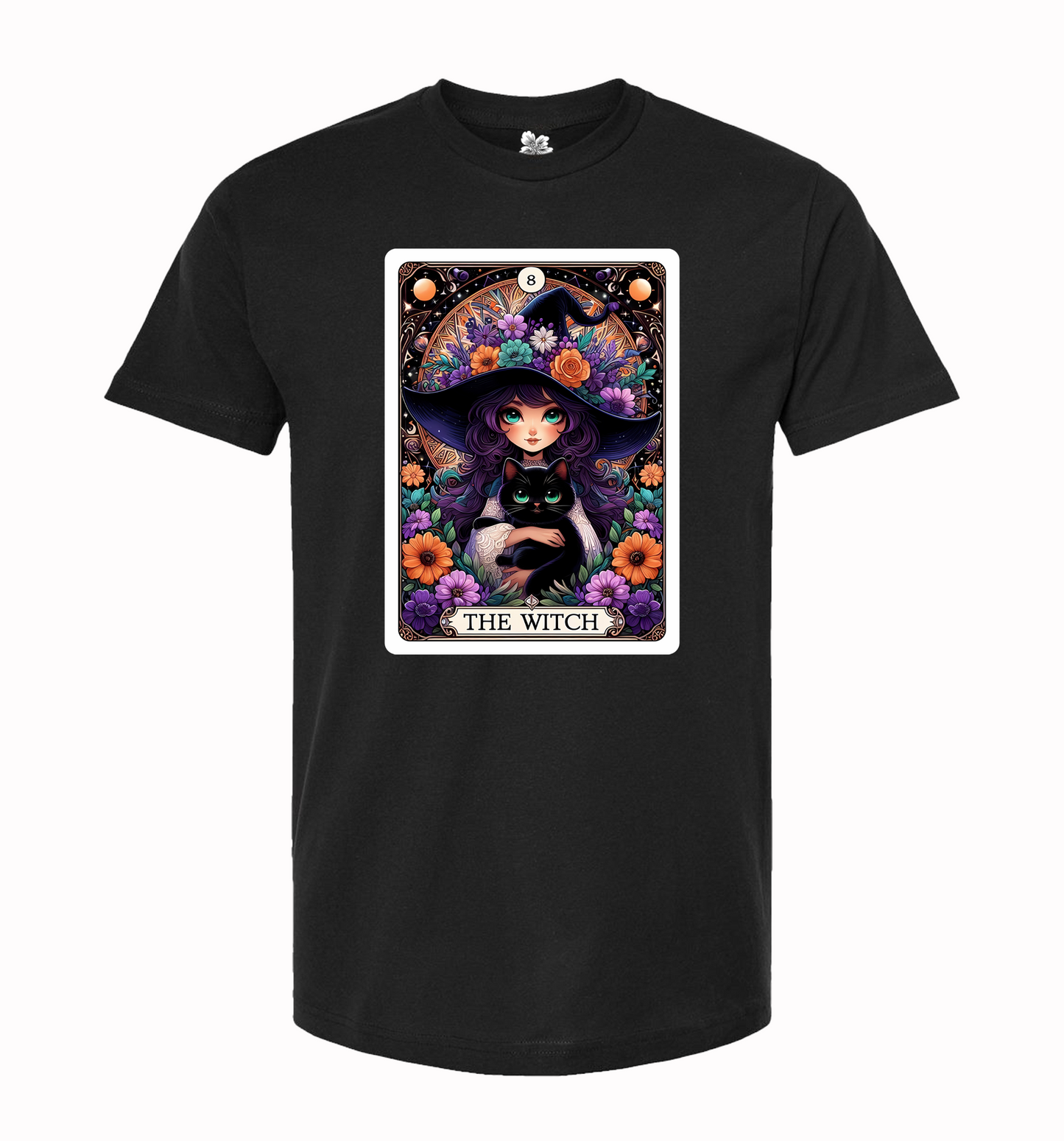 Witch Tarot Card Crew Neck T-Shirt, Witch and Cat T-Shirt, Trendy Witch Tarot T-Shirt, Witch Tee