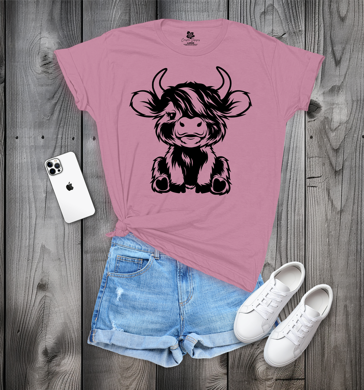 Cute Sitting Highland Cow T-Shirt, Cute Cow T-Shirt, Baby Cow T-Shirt