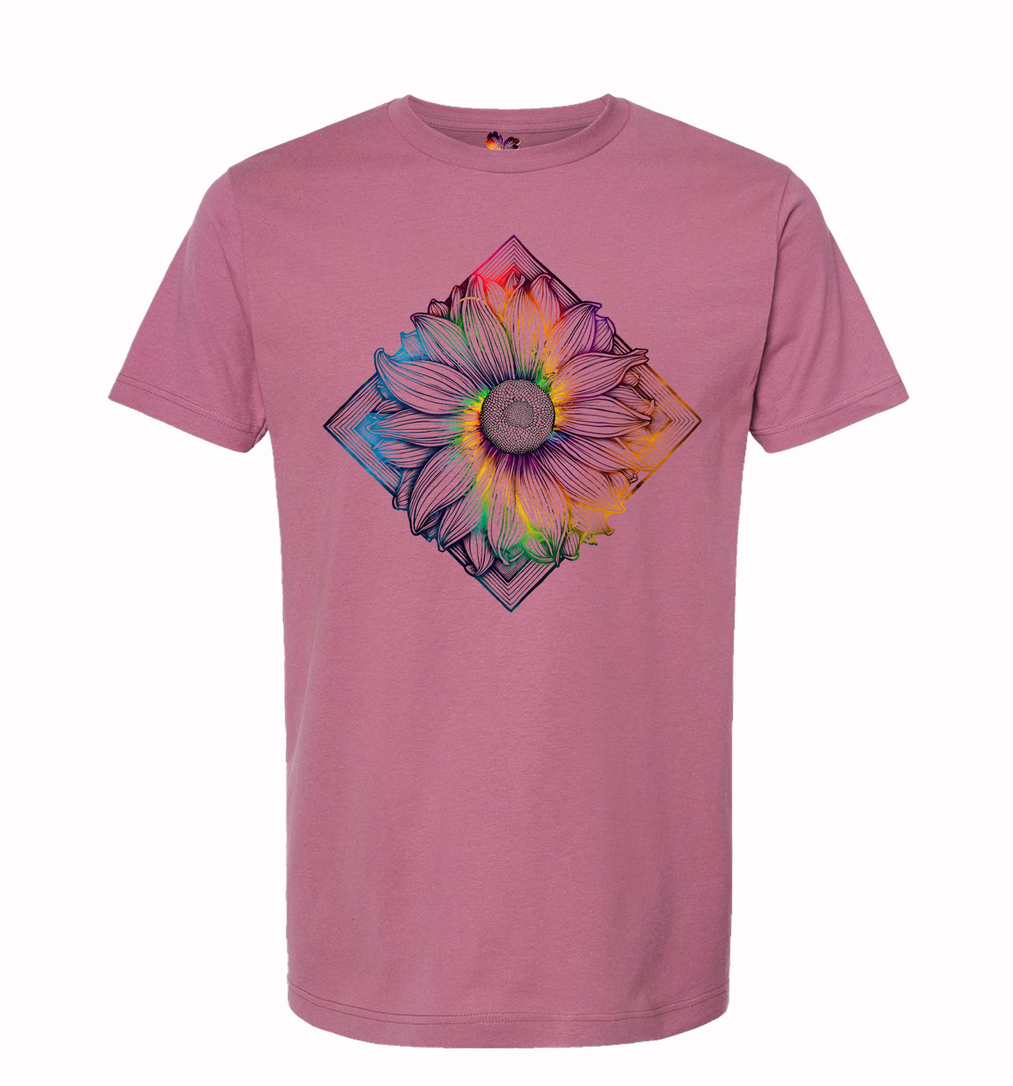 Women's Sunflower Swirl Print T-Shirt, Tie Dye Sunflower Design, Enchanting Sunflower Tee