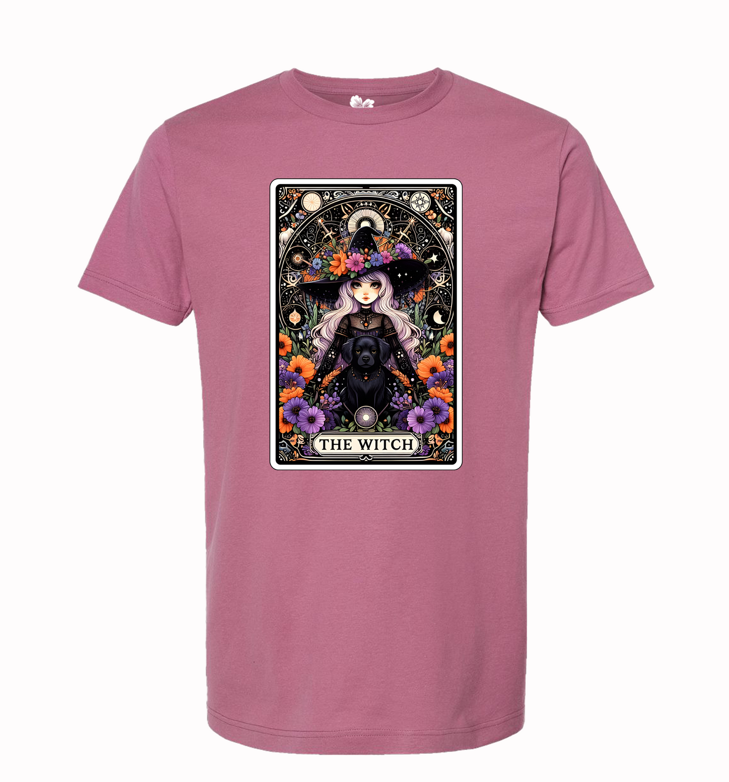 Witch Tarot Card Crew Neck T-Shirt, Witch and Dog T-Shirt, Trendy Witch Tarot T-Shirt, Witch Tee