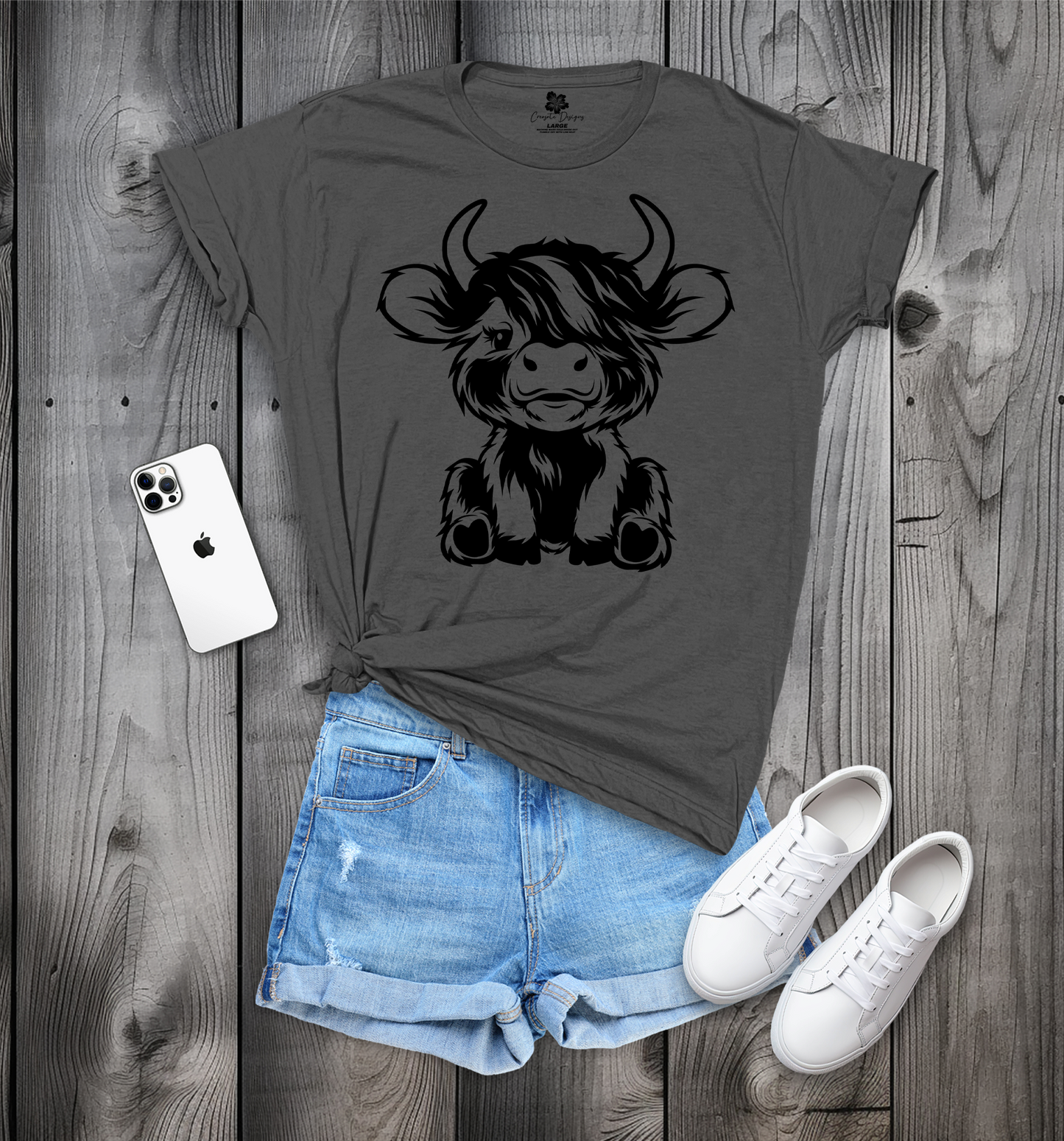 Cute Sitting Highland Cow T-Shirt, Cute Cow T-Shirt, Baby Cow T-Shirt