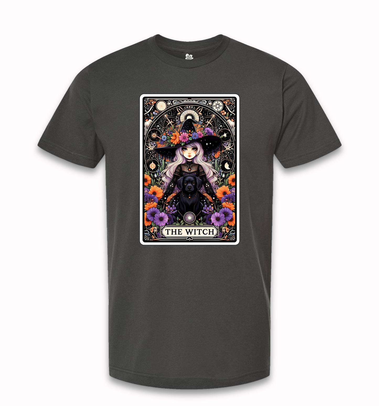 Witch Tarot Card Crew Neck T-Shirt, Witch and Dog T-Shirt, Trendy Witch Tarot T-Shirt, Witch Tee