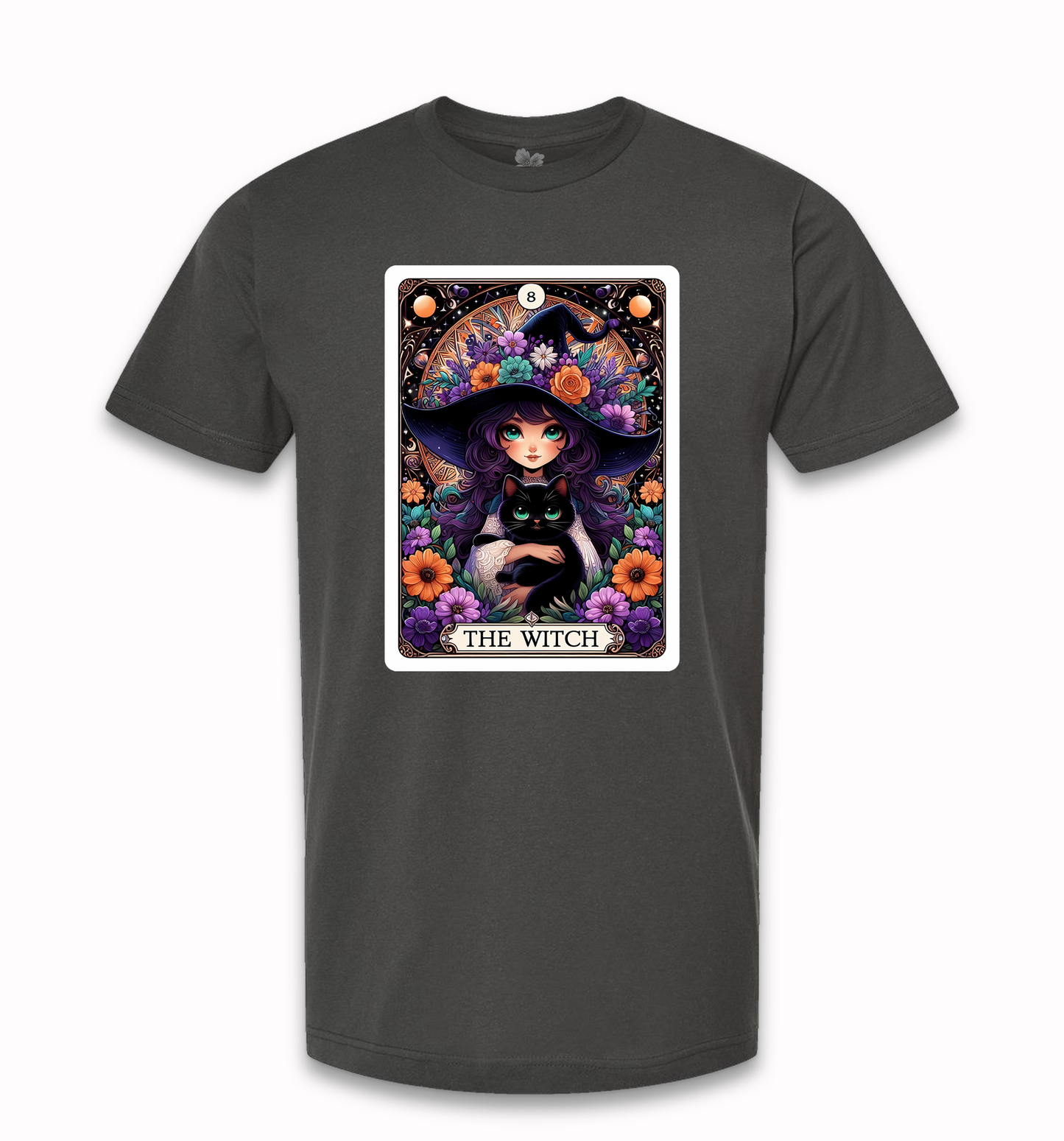 Witch Tarot Card Crew Neck T-Shirt, Witch and Cat T-Shirt, Trendy Witch Tarot T-Shirt, Witch Tee