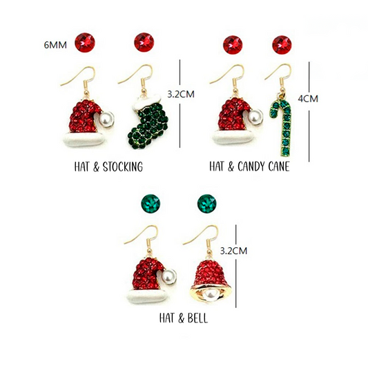 CUTE MISMATCHED CHRISTMAS EARRING SET