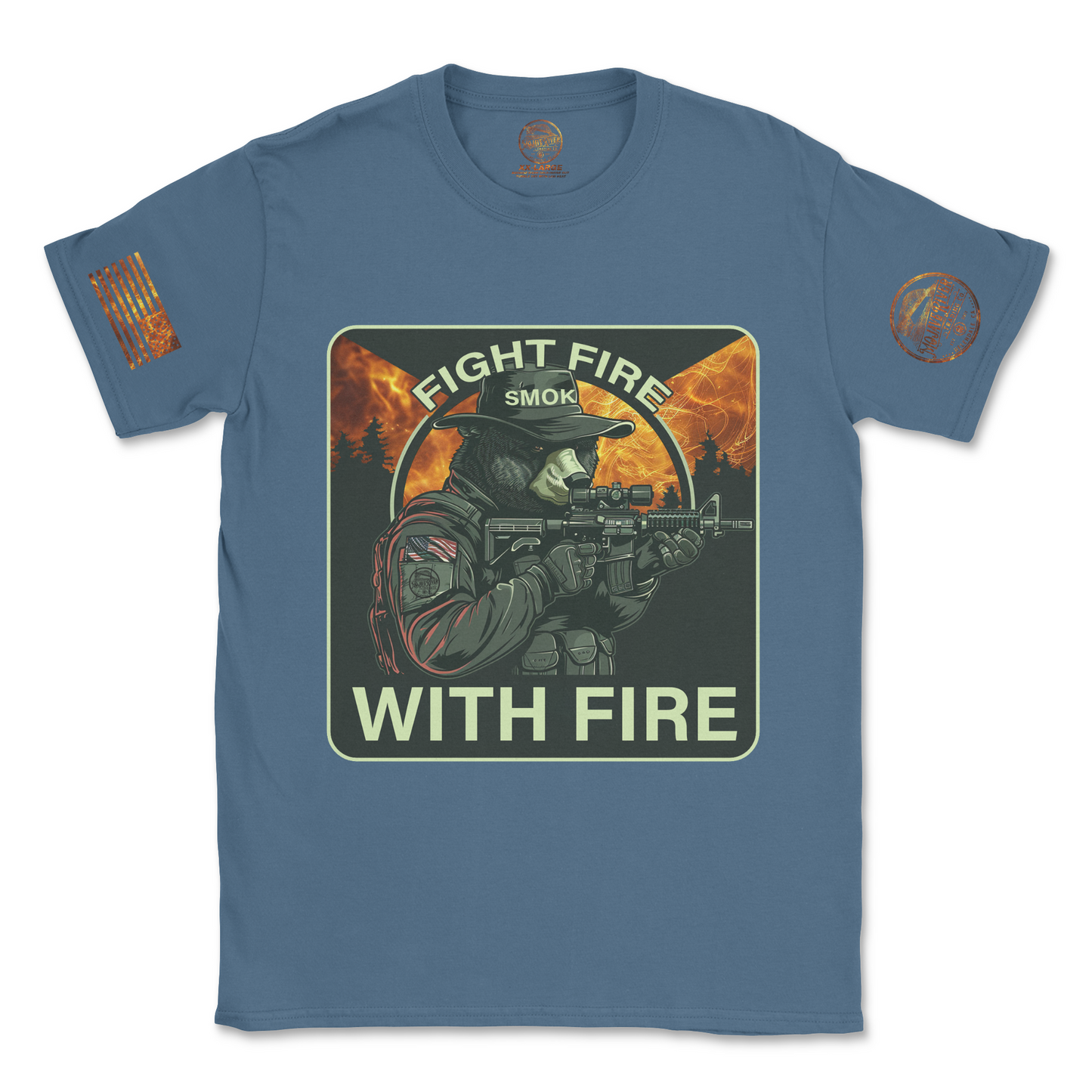 "FIGHT FIRE WITH FIRE" Tactical Smoke the Bear Graphic T-Shirt