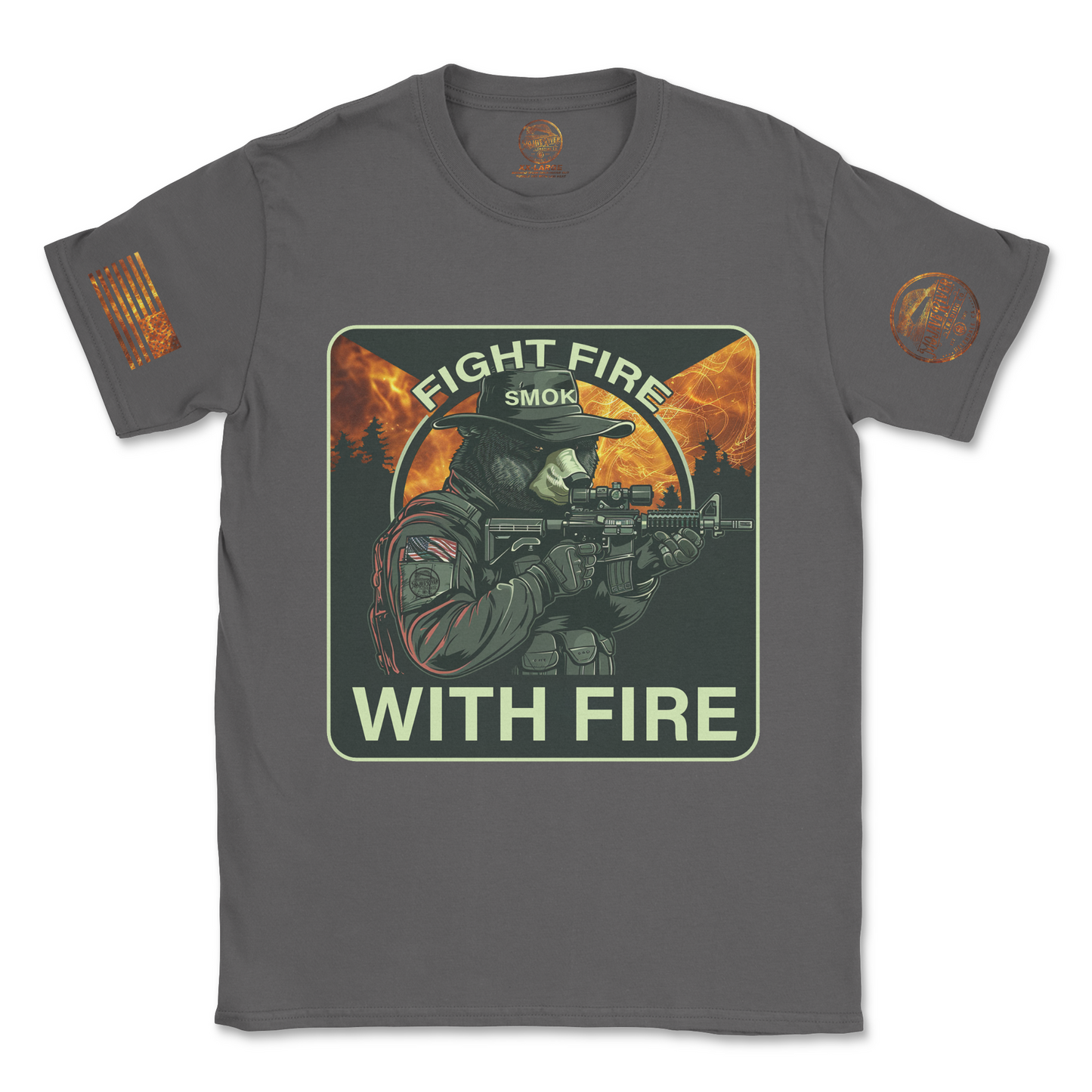 "FIGHT FIRE WITH FIRE" Tactical Smoke the Bear Graphic T-Shirt