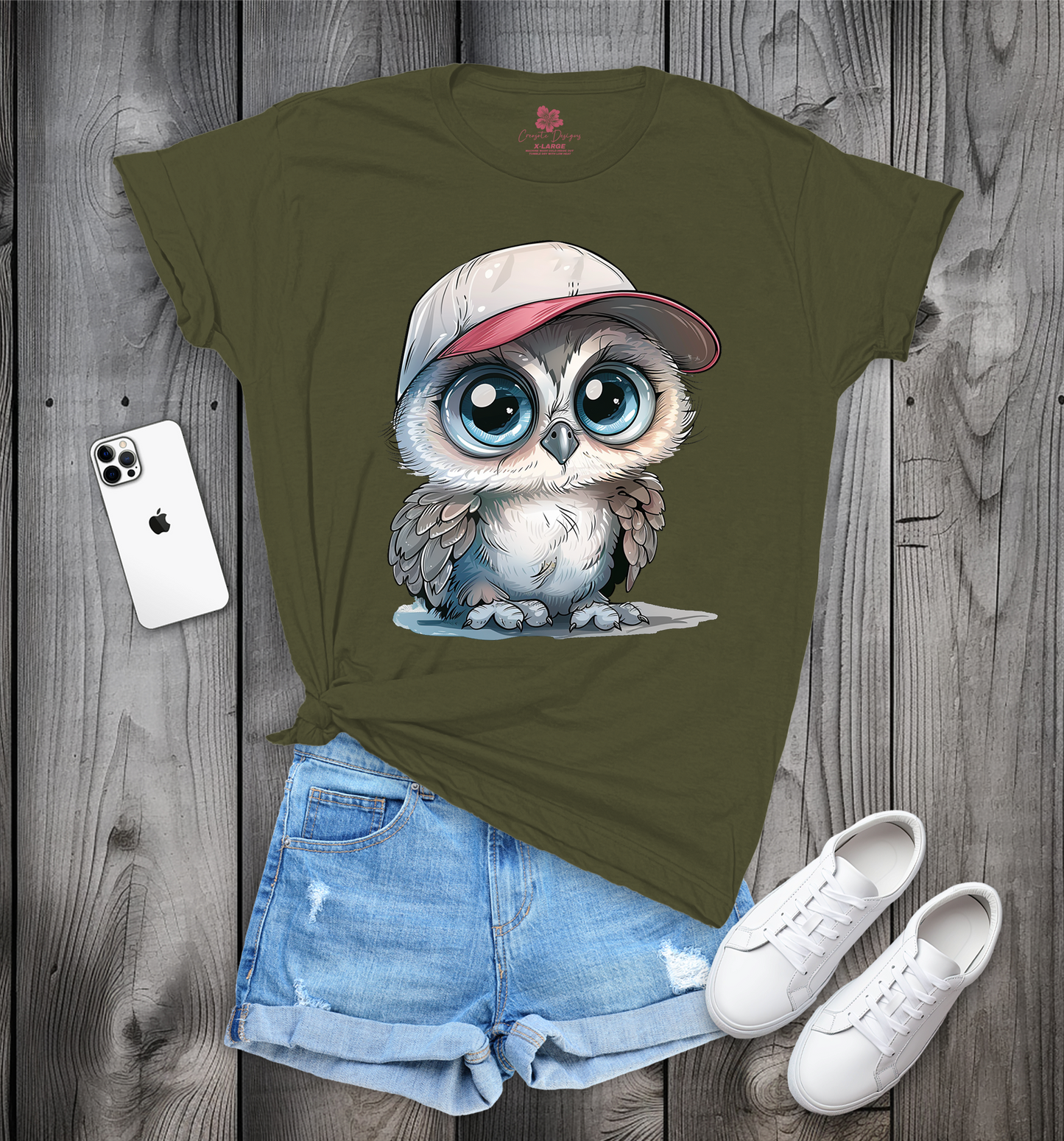 Cute Gray Owl Wearing A Hat T-Shirt, Gray Owl Tee, Owl In Hat Shirt, Gray Owl Shirt