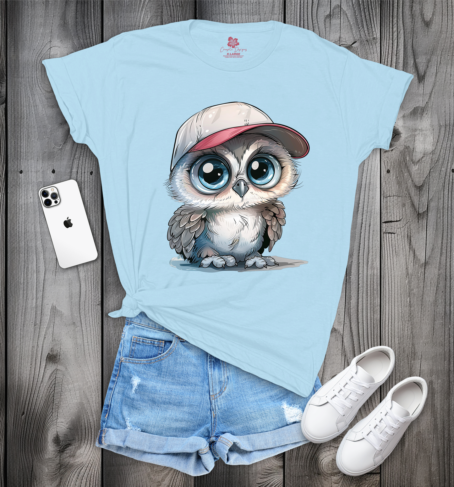 Cute Gray Owl Wearing A Hat T-Shirt, Gray Owl Tee, Owl In Hat Shirt, Gray Owl Shirt