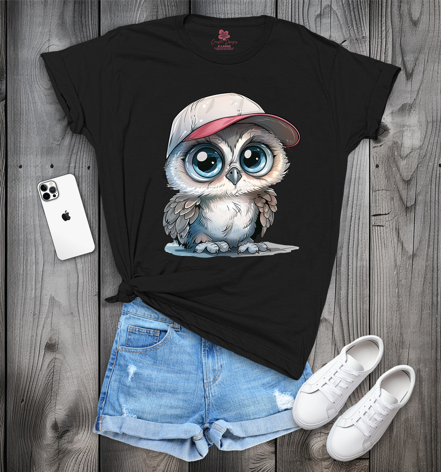 Cute Gray Owl Wearing A Hat T-Shirt, Gray Owl Tee, Owl In Hat Shirt, Gray Owl Shirt