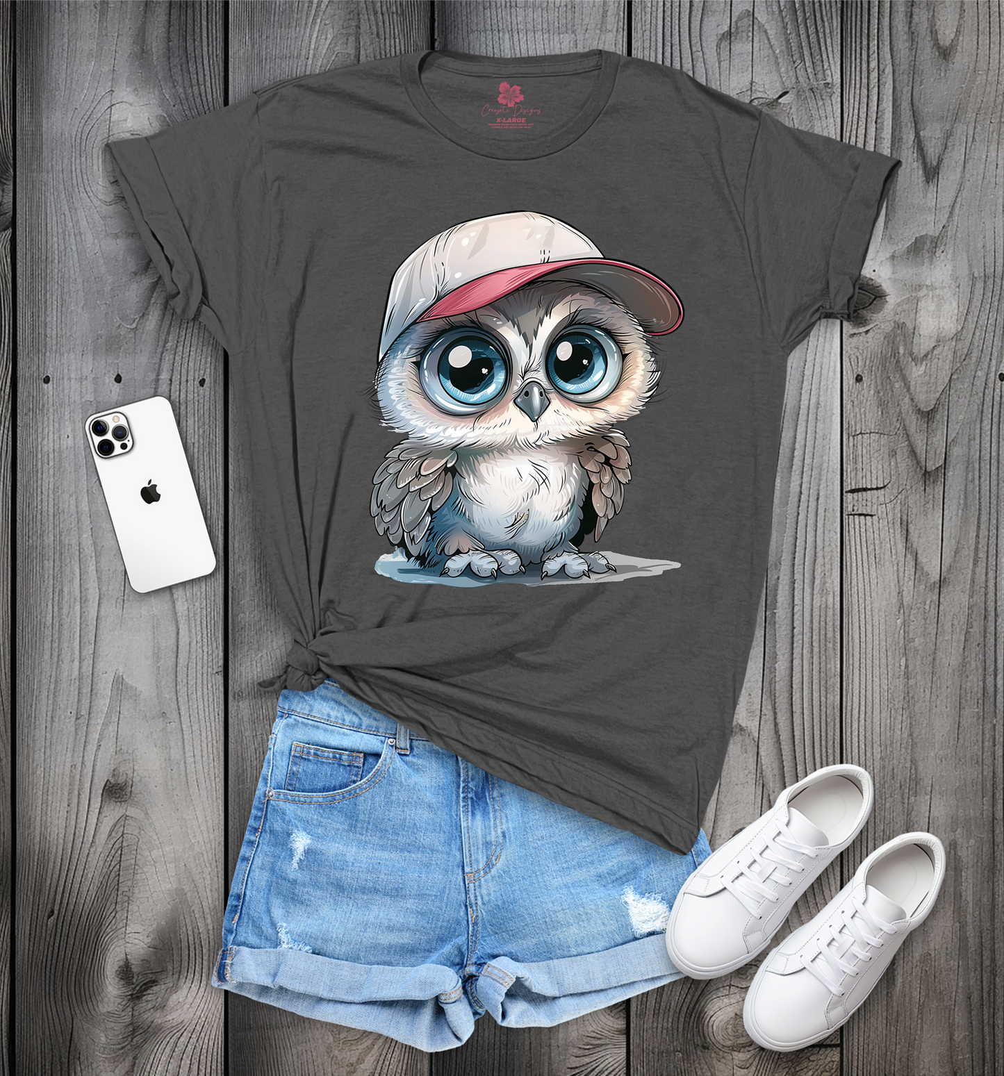 Cute Gray Owl Wearing A Hat T-Shirt, Gray Owl Tee, Owl In Hat Shirt, Gray Owl Shirt