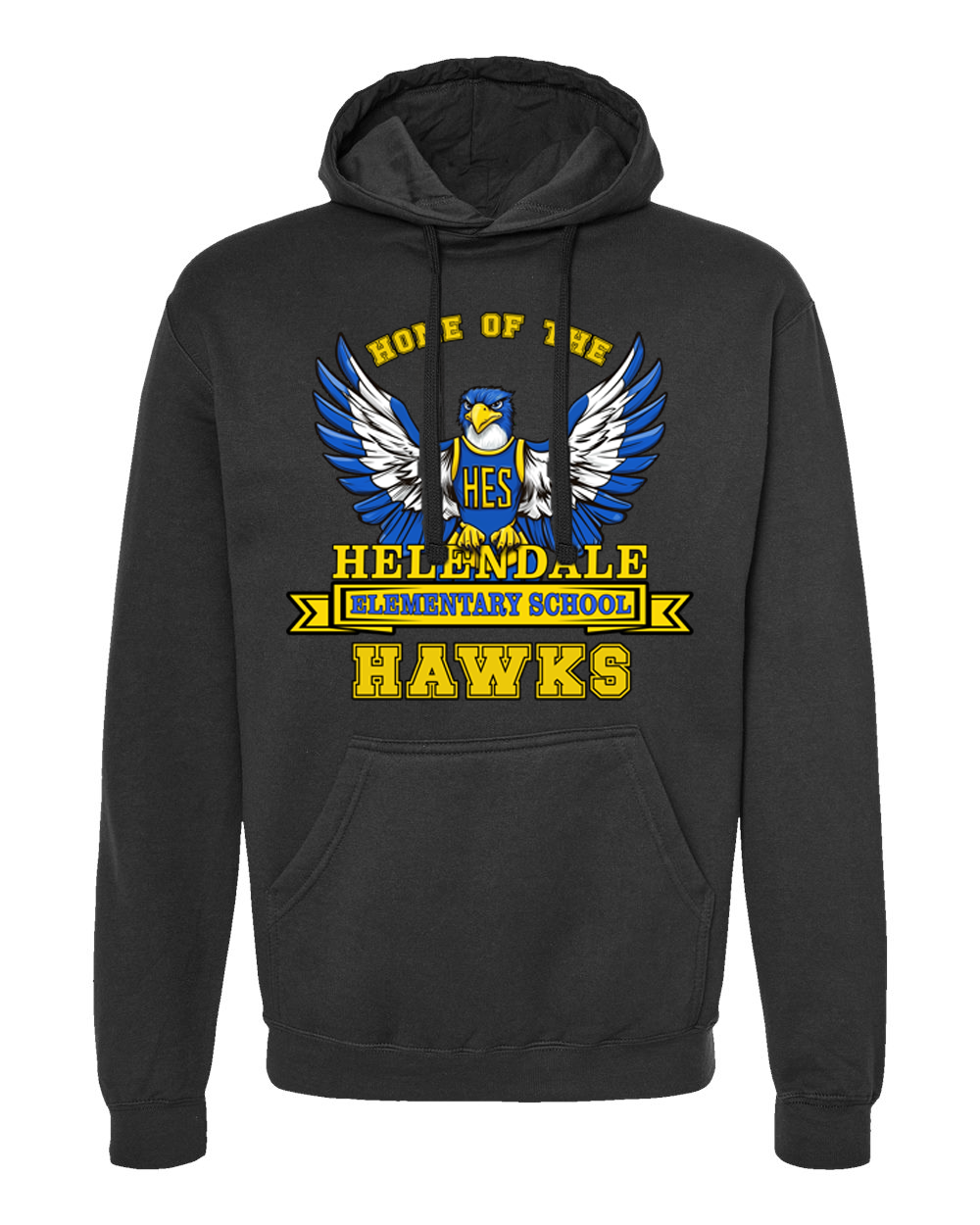 Helendale Elementary School Spirit Adult Hoodie – Bold Hawk Mascot Design, Sizes XS-4X, Royal Blue, Black, White