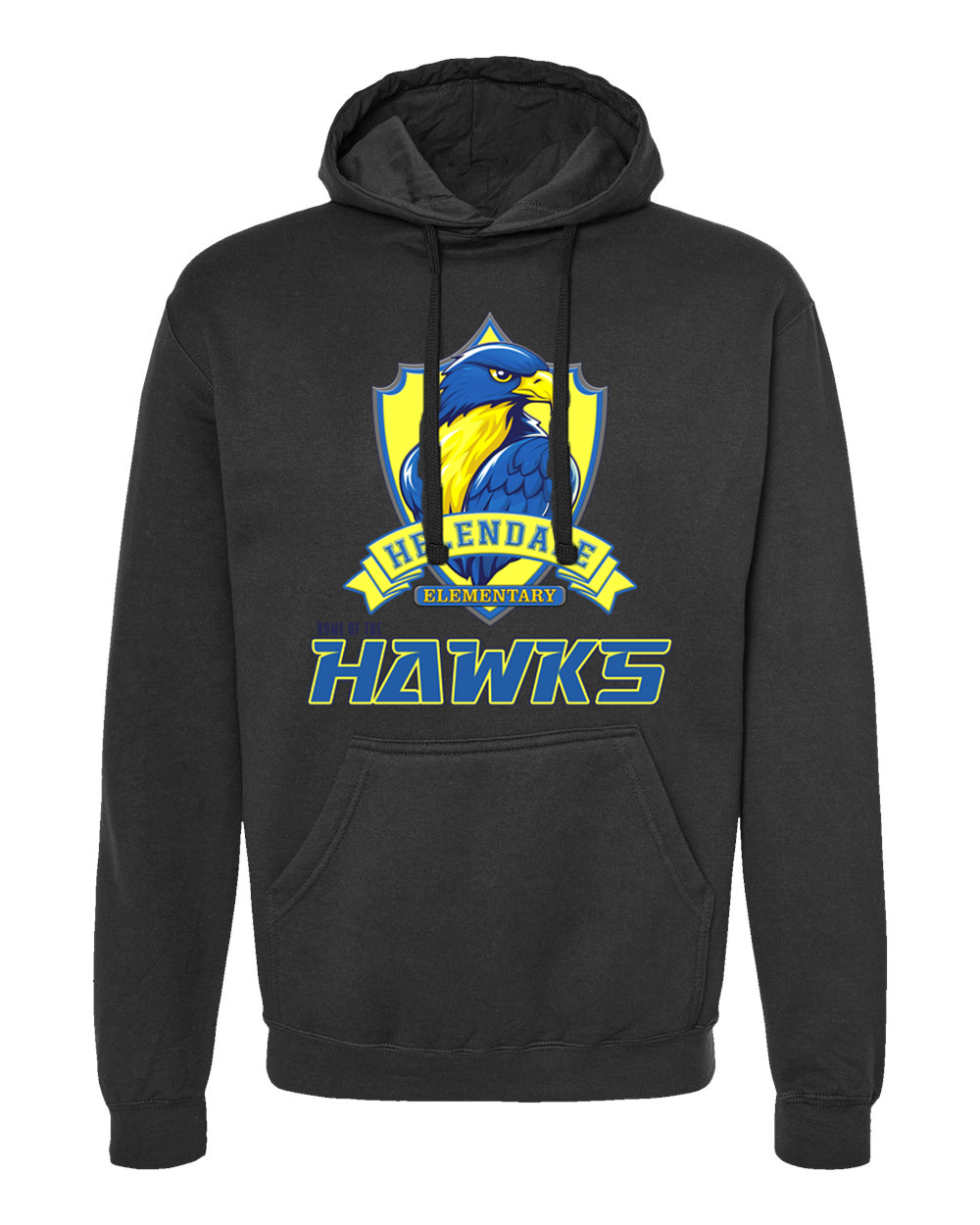 Helendale Elementary School Spirit Adult Hoodie – Bold Hawk Mascot Design, Sizes XS-4X, Royal Blue, Black, White