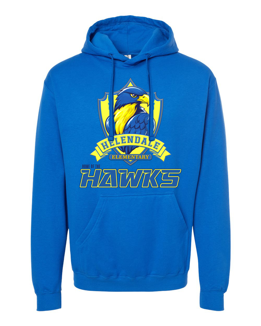 Helendale Elementary School Spirit Adult Hoodie – Bold Hawk Mascot Design, Sizes XS-4X, Royal Blue, Black, White