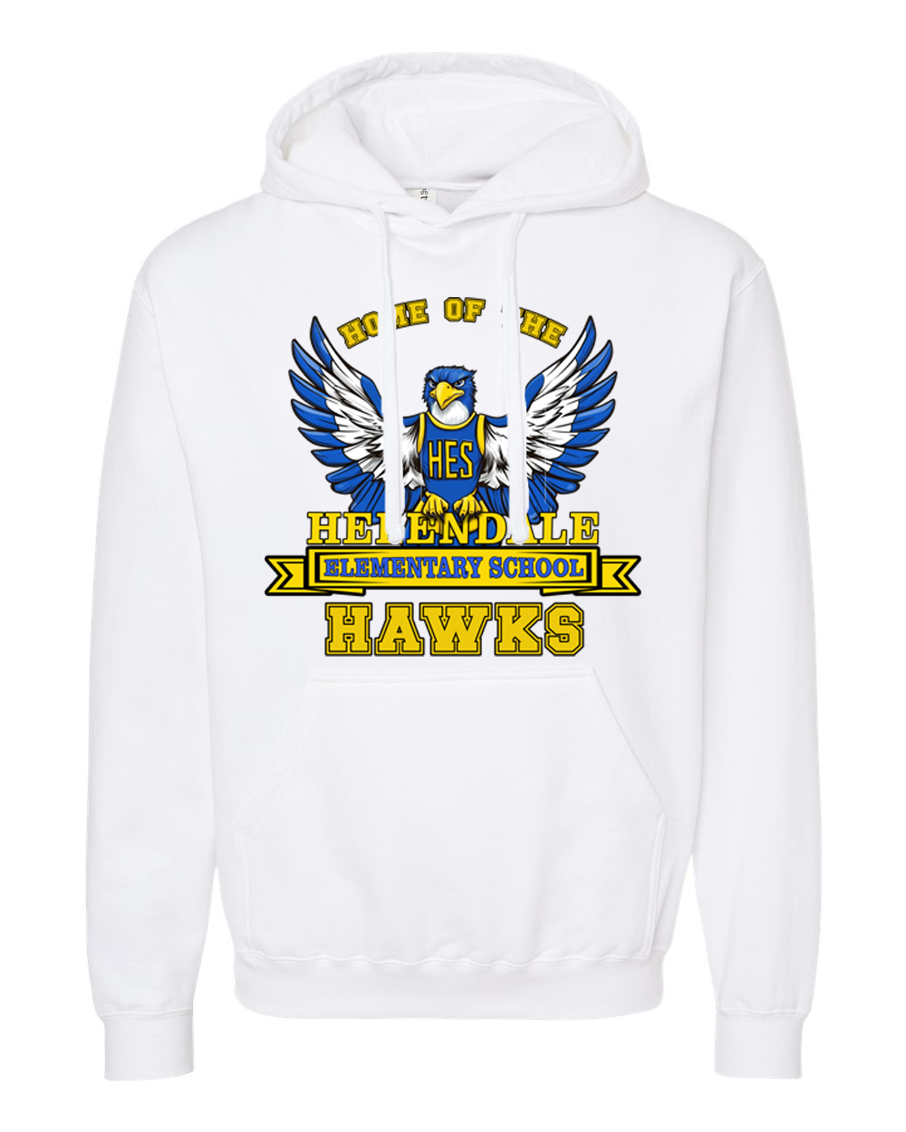 Helendale Elementary School Spirit Adult Hoodie – Bold Hawk Mascot Design, Sizes XS-4X, Royal Blue, Black, White