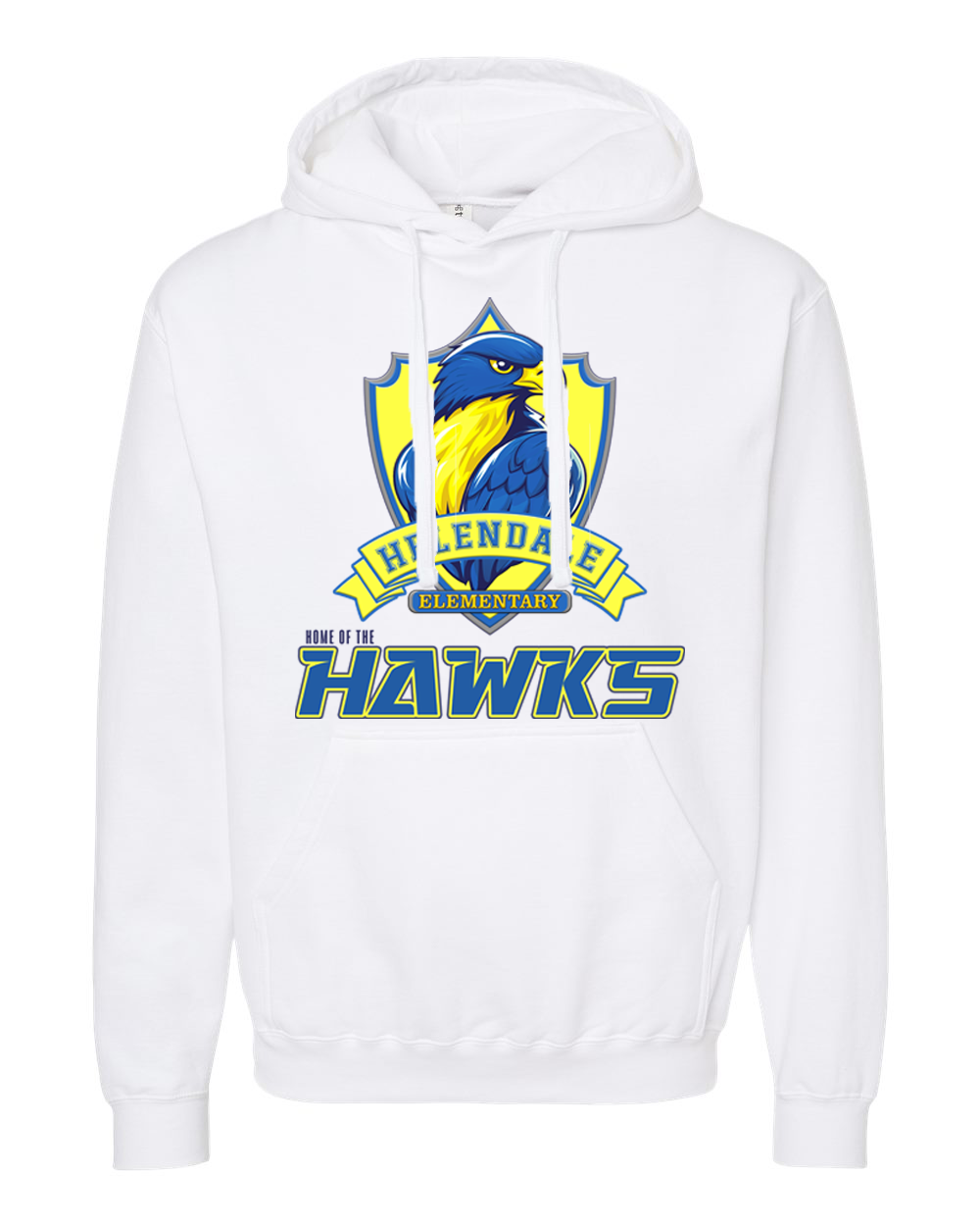 Helendale Elementary School Spirit Adult Hoodie – Bold Hawk Mascot Design, Sizes XS-4X, Royal Blue, Black, White