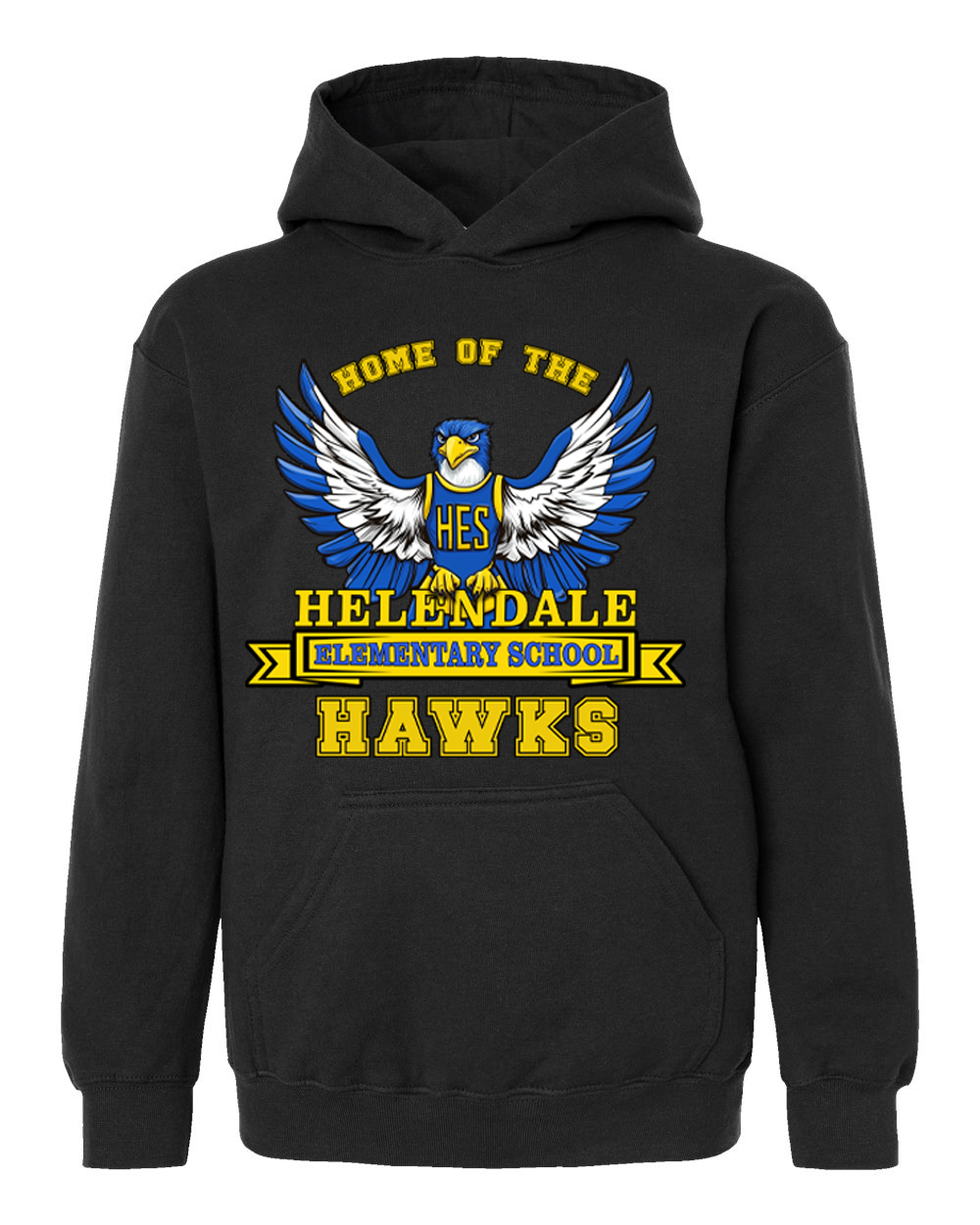 Helendale Elementary School Kid's Spirit Hoodie - Bold Hawk Mascot Design, Sizes XS-XL