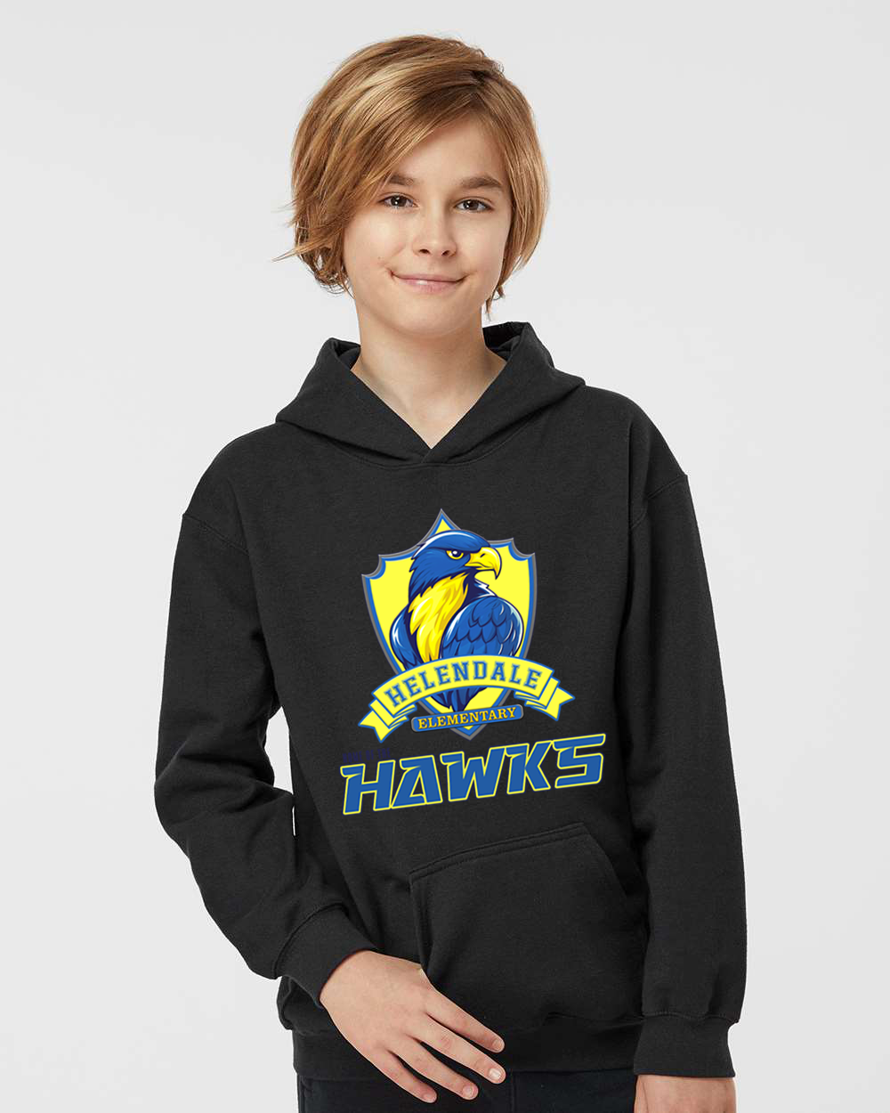 Helendale Elementary School Kid's Spirit Hoodie - Bold Hawk Mascot Design, Sizes XS-XL