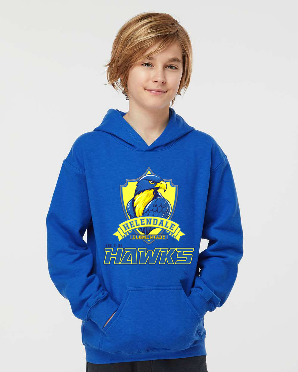 Helendale Elementary School Kid's Spirit Hoodie - Bold Hawk Mascot Design, Sizes XS-XL