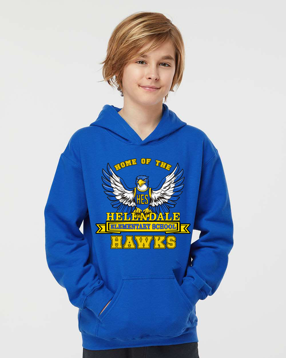 Helendale Elementary School Kid's Spirit Hoodie - Bold Hawk Mascot Design, Sizes XS-XL