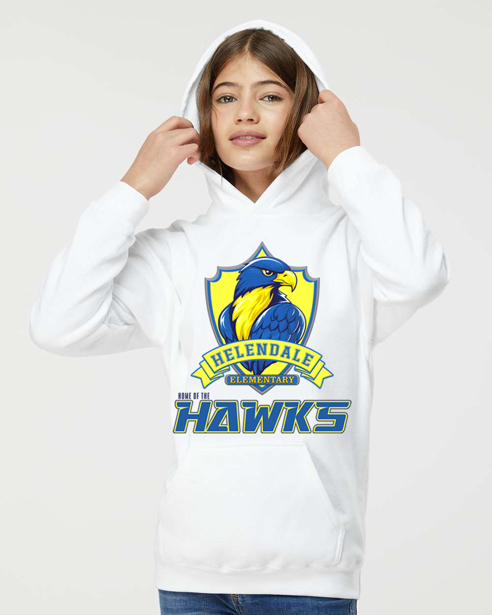 Helendale Elementary School Kid's Spirit Hoodie - Bold Hawk Mascot Design, Sizes XS-XL