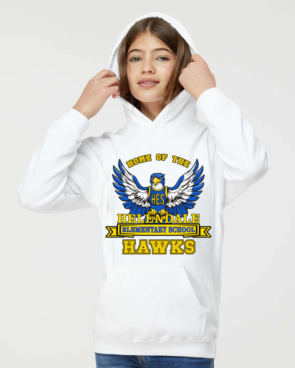 Helendale Elementary School Kid's Spirit Hoodie - Bold Hawk Mascot Design, Sizes XS-XL