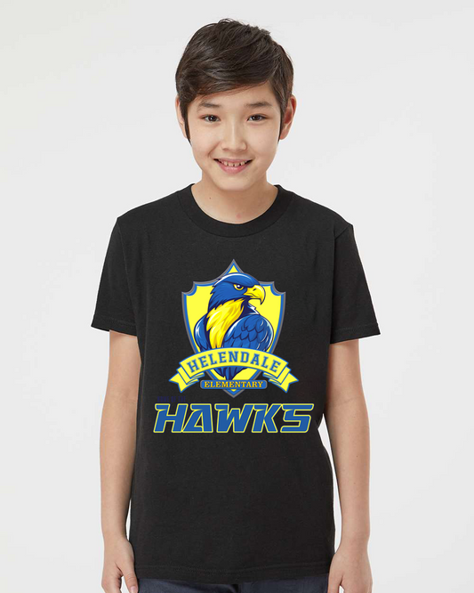 Helendale Elementary School Spirit Kids’ T-Shirt – Bold Hawk Mascot Design, 100% USA Cotton, Sizes XS-XL