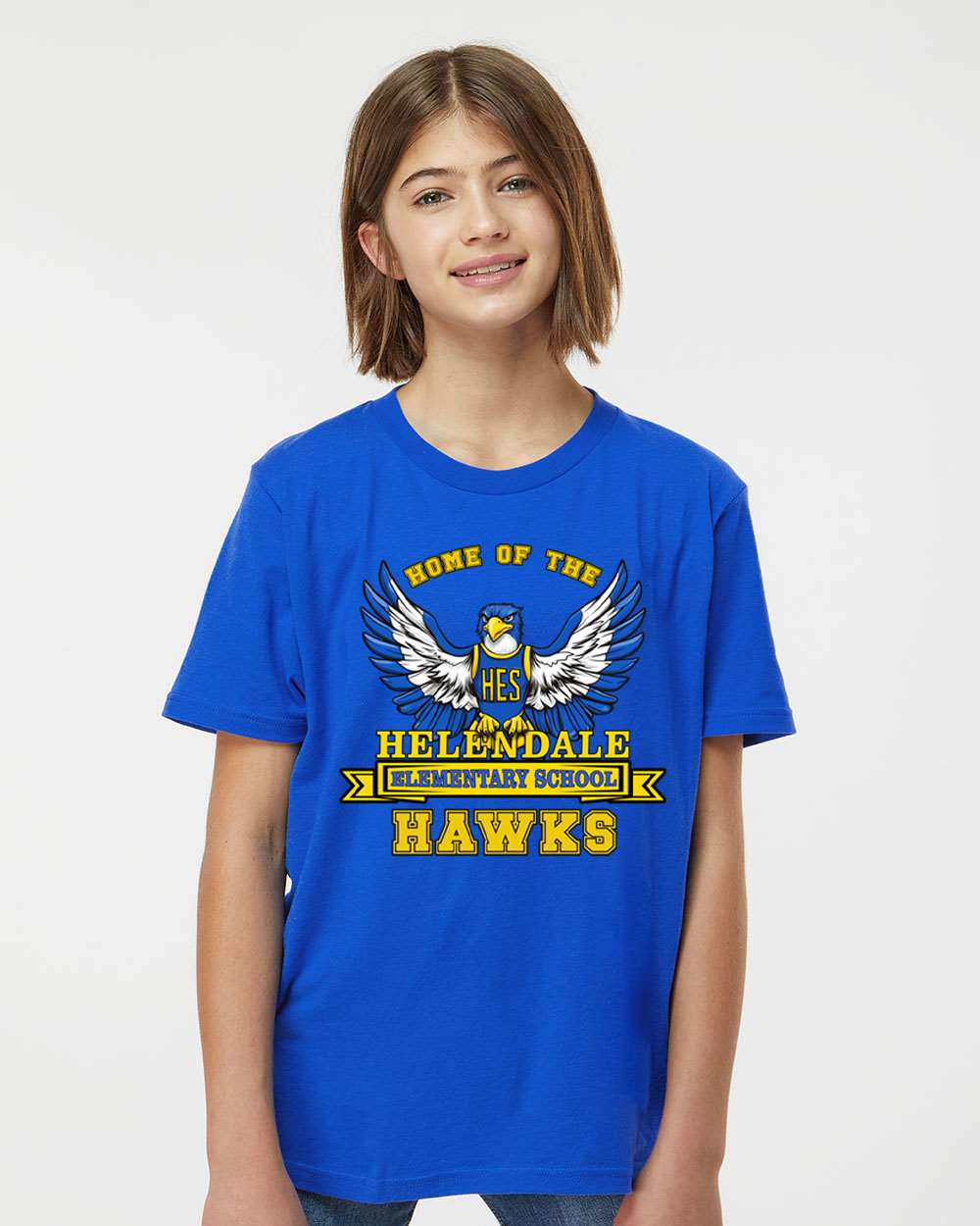 Helendale Elementary School Spirit Kids’ T-Shirt – Bold Hawk Mascot Design, 100% USA Cotton, Sizes XS-XL